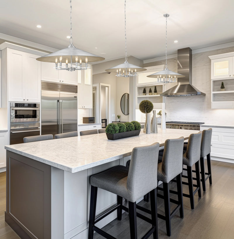Rialto 6 Light 32" Pendant in Signature Pewter in a room setting