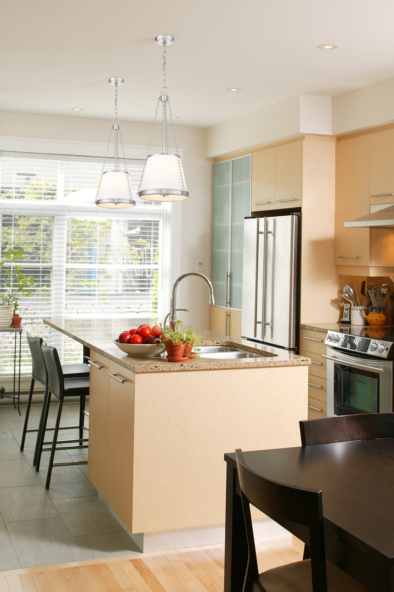 Madeline 4 Light 12" Pendant in Brushed Nickel in a room setting
