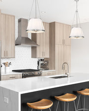 Madeline 5 Light 18" Pendant in Brushed Nickel in a room setting