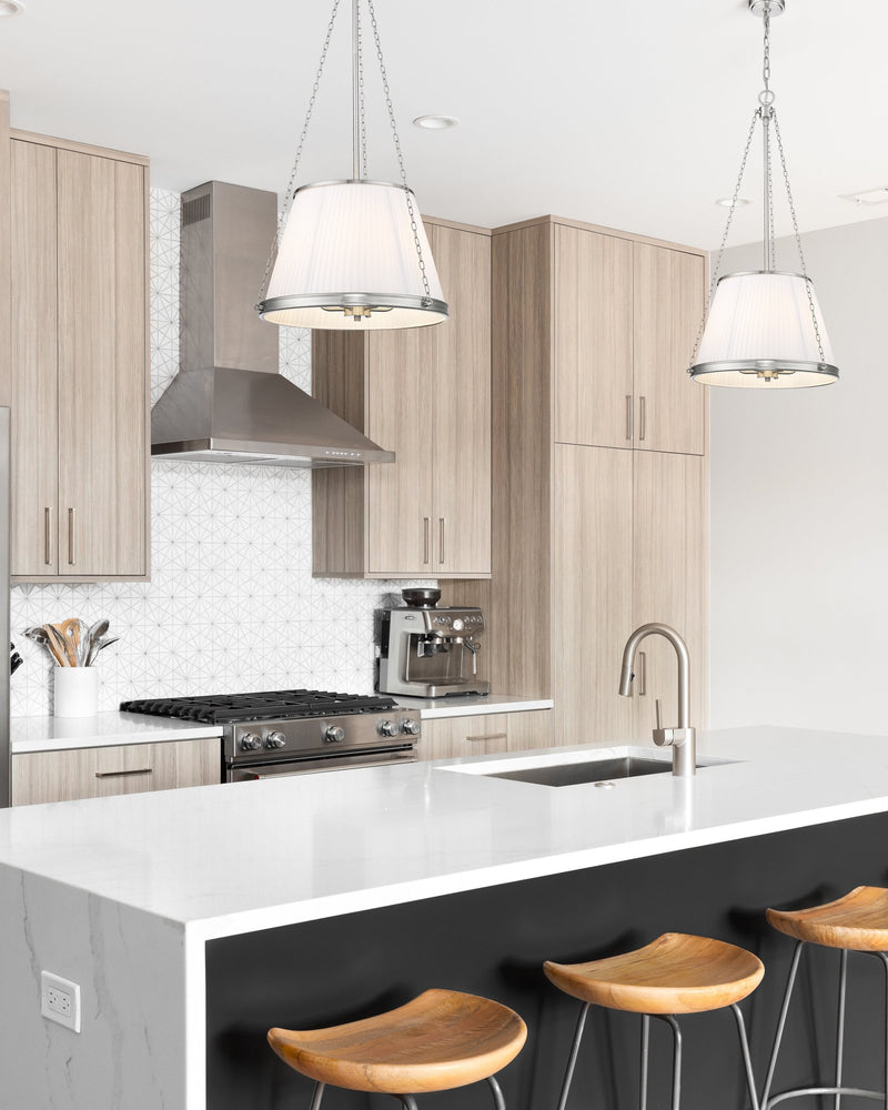 Madeline 5 Light 18" Pendant in Brushed Nickel in a room setting