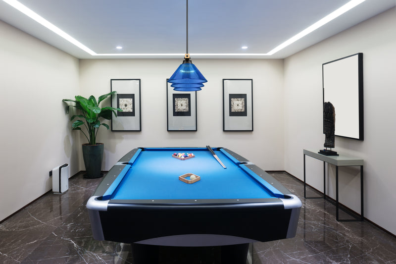 Bronte 3 Light Billiard in Dark Blue Acrylic in a room setting