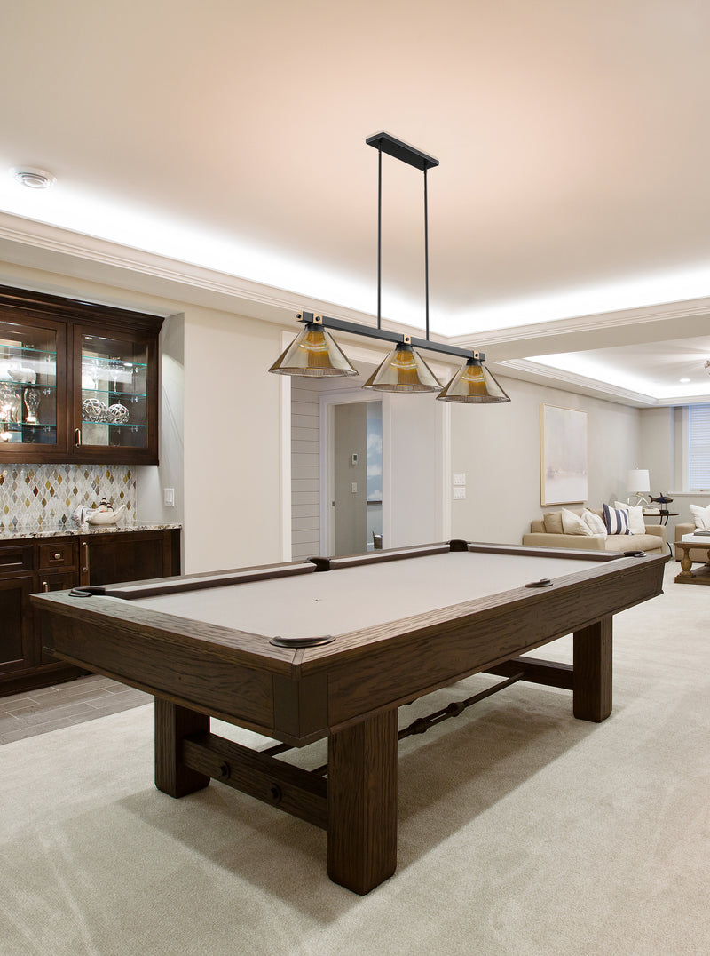 Bronte 3 Light Billiard in Smoke Acrylic in a room setting