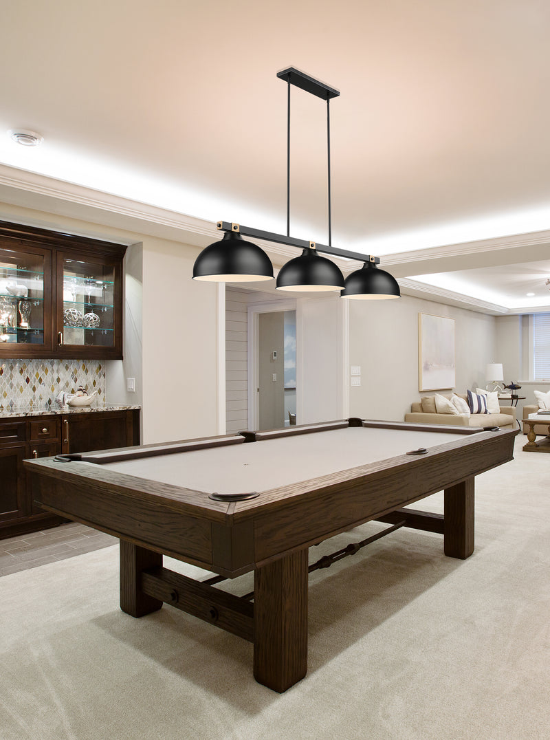 Bronte 3 Light Billiard in Matte Black Steel in a room setting