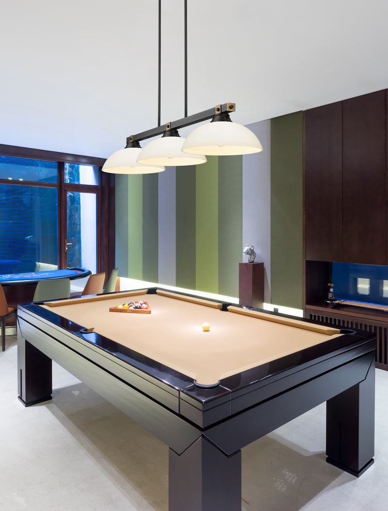 Bronte 3 Light Billiard in Matte Opal Glass in a room setting