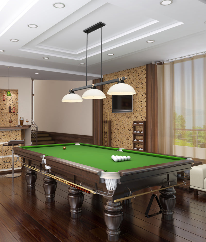 Bronte 3 Light Billiard in Matte Opal Glass in a room setting