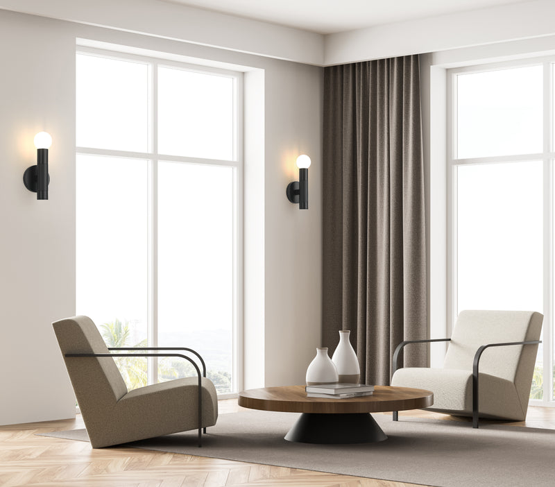Stari 1 Light 5" Wall Sconce in Matte Black in a room setting