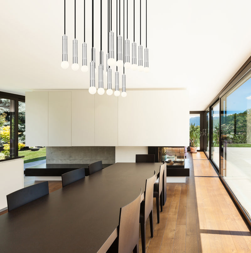 Stari 17 Light 42" Linear Pendant in Brushed Nickel in a room setting