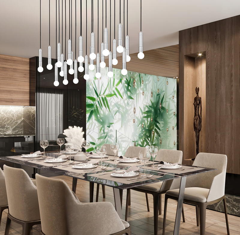 Stari 23 Light 54" Linear Pendant in Brushed Nickel in a room setting