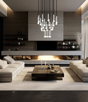 Stari 27 Light 36" Pendant in Brushed Nickel in a room setting