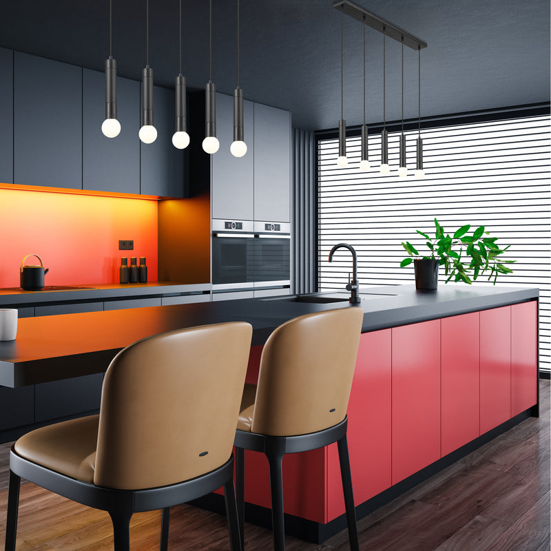Stari 5 Light 42" Linear Pendant in Matte Black in a room setting