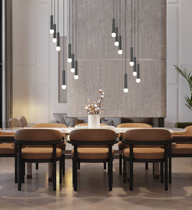 Stari 7 Light 18" Pendant in Matte Black in a room setting
