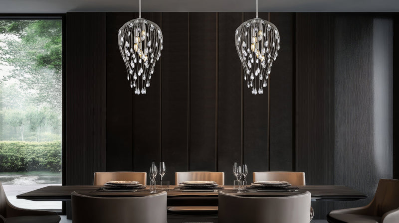 Gabriella 5 Light 15" Pendant in Brushed Nickel in a room setting