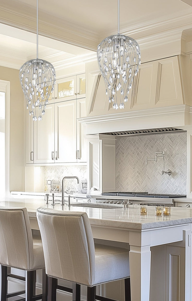 Gabriella 5 Light 15" Pendant in Brushed Nickel in a room setting
