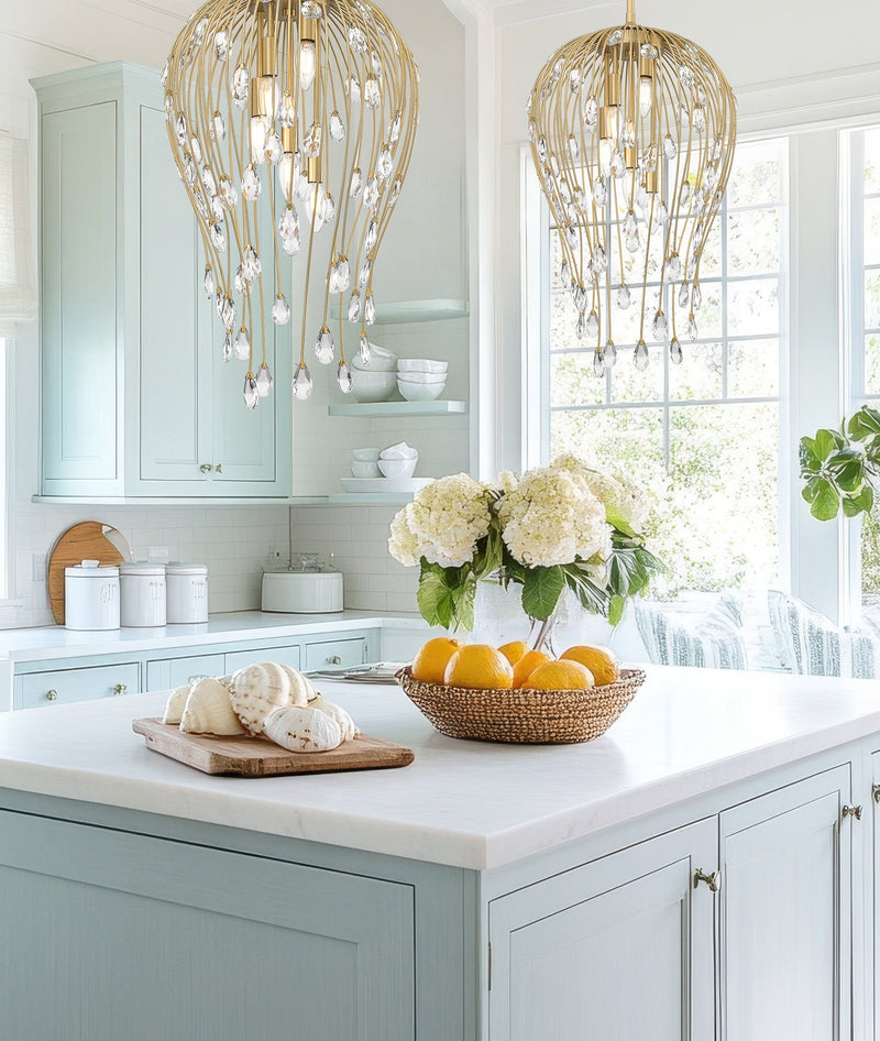 Gabriella 5 Light 15" Pendant in Modern Gold in a room setting