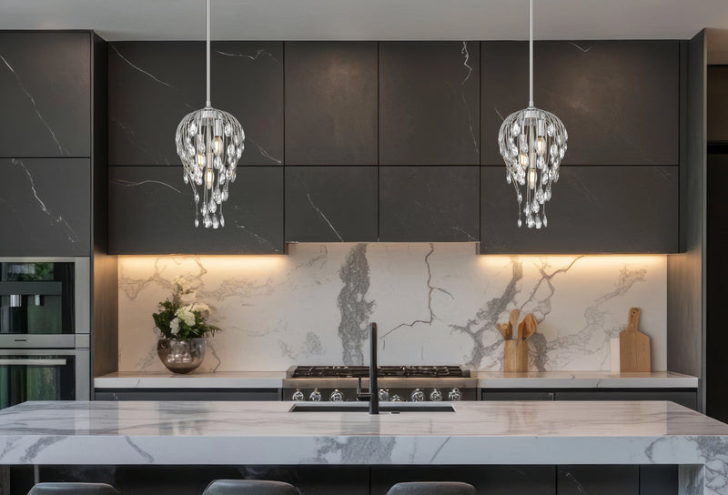 Gabriella 3 Light 9" Pendant in Brushed Nickel in a room setting