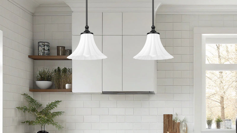 Fleur 1 Light 12" Pendant in Matte Black in a room setting