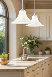 Fleur 1 Light 16" Pendant in Brushed Nickel in a room setting