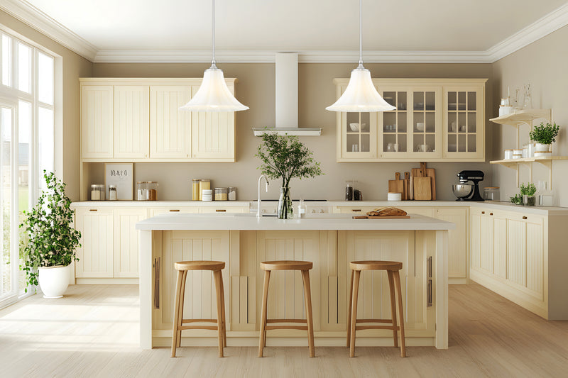 Fleur 1 Light 16" Pendant in Brushed Nickel in a room setting