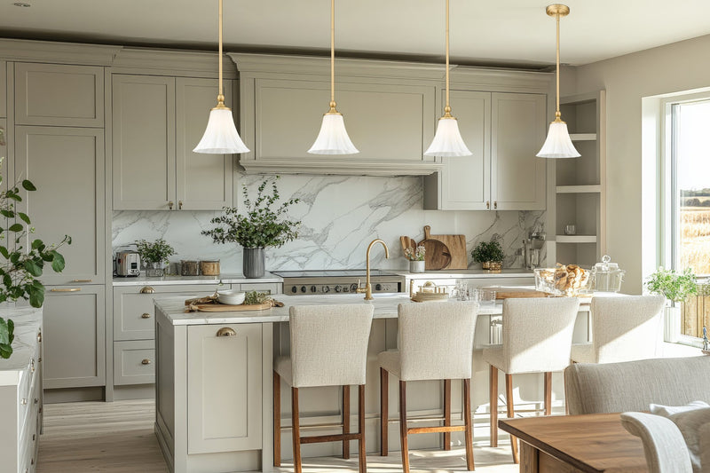 Fleur 1 Light 8" Pendant in Modern Gold in a room setting