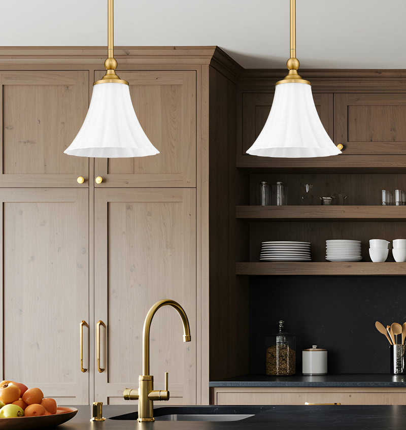 Fleur 1 Light 8" Pendant in Modern Gold in a room setting