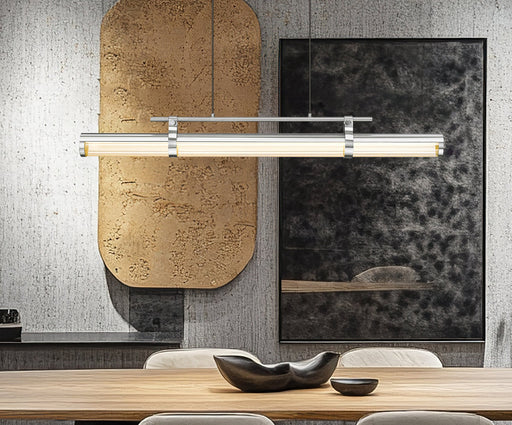 Benoit 1 Light 44" Linear Pendant in Brushed Nickel in a room setting
