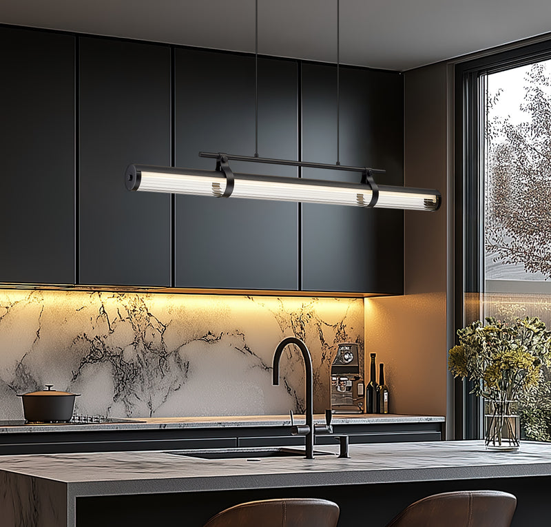 Benoit 1 Light 44" Linear Pendant in Matte Black in a room setting