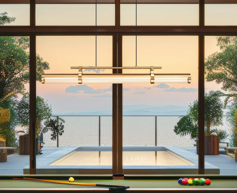 Benoit 1 Light 44" Linear Pendant in Modern Gold in a room setting