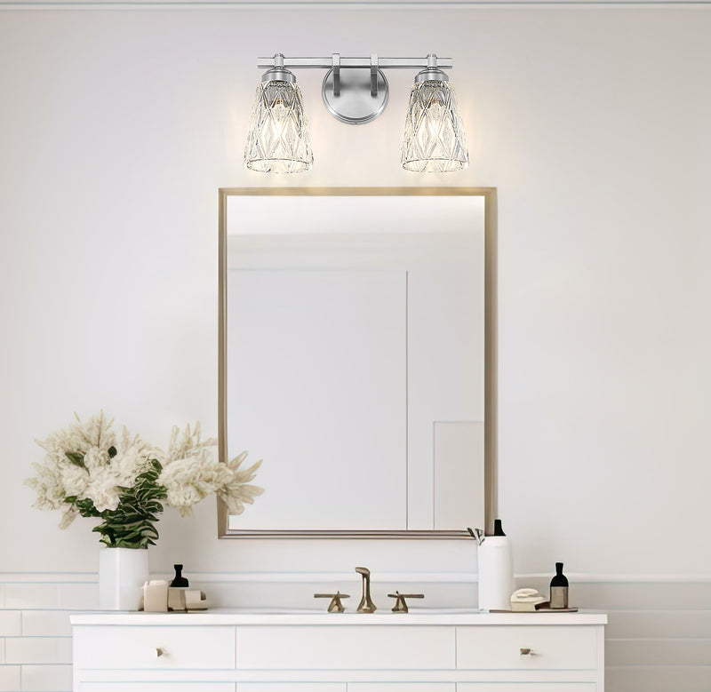 Andree 2 Light 16" Vanity in Brushed Nickel in a room setting