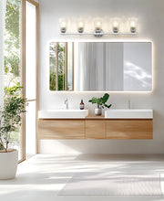 Andree 5 Light 40" Vanity in Brushed Nickel in a room setting