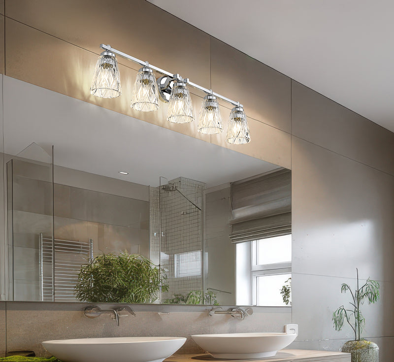 Andree 5 Light 40" Vanity in Chrome in a room setting