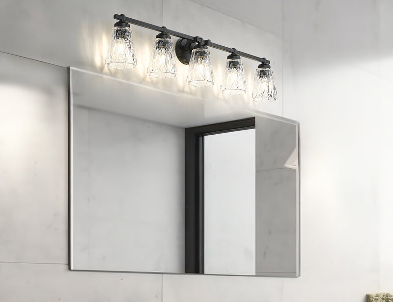 Andree 5 Light 40" Vanity in Matte Black in a room setting