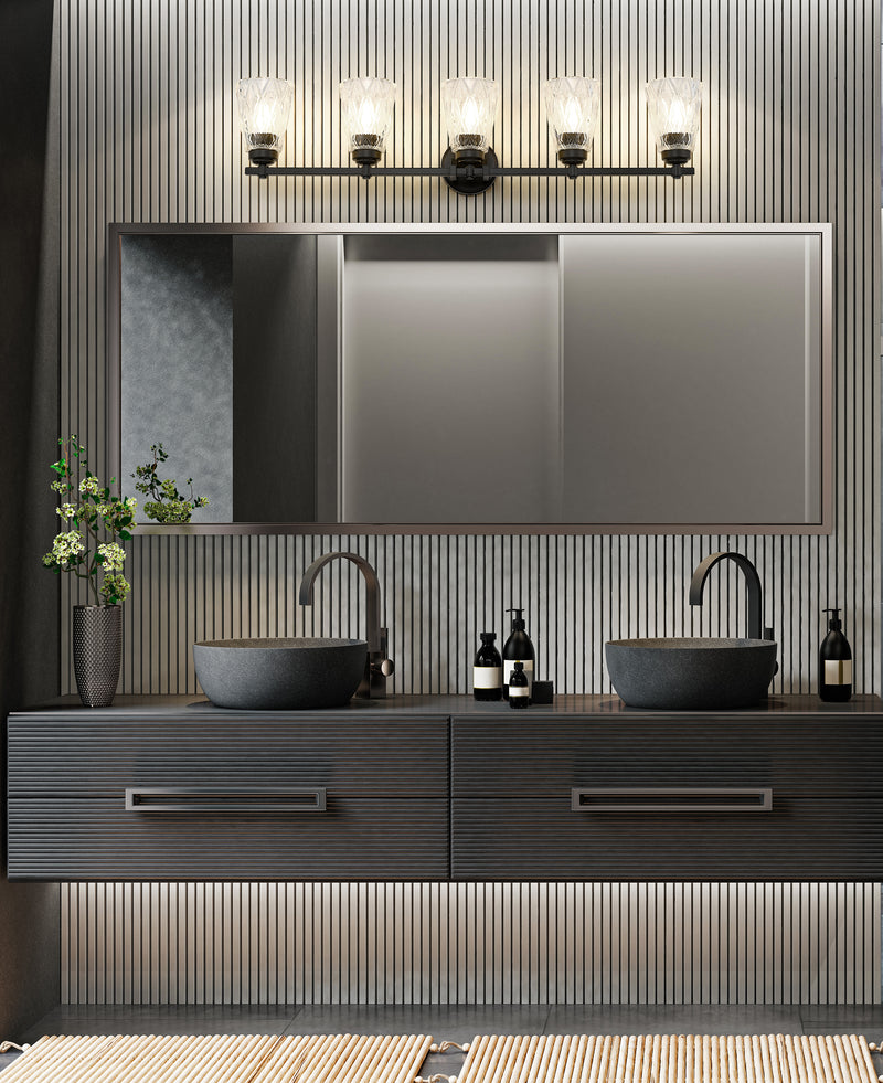 Andree 5 Light 40" Vanity in Matte Black in a room setting