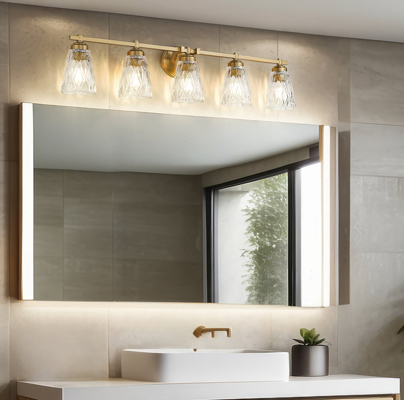 Andree 5 Light 40" Vanity in Modern Gold in a room setting
