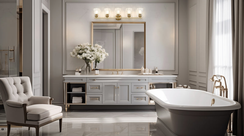 Andree 5 Light 40" Vanity in Modern Gold in a room setting