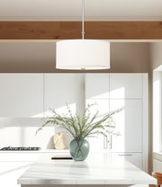 Linden 1 Light 18" Pendant in Brushed Nickel in a room setting