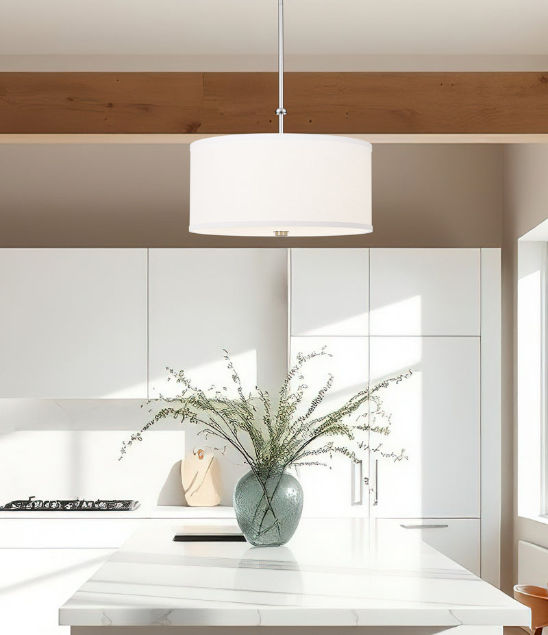 Linden 1 Light 18" Pendant in Brushed Nickel in a room setting