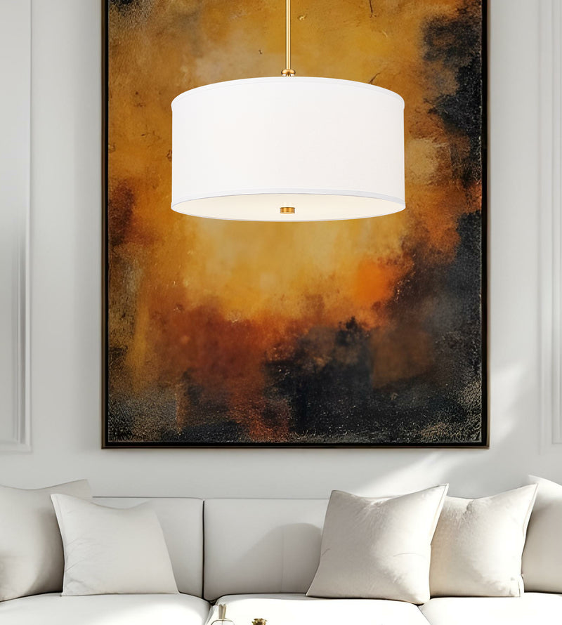 Linden 1 Light 24" Pendant in Modern Gold in a room setting