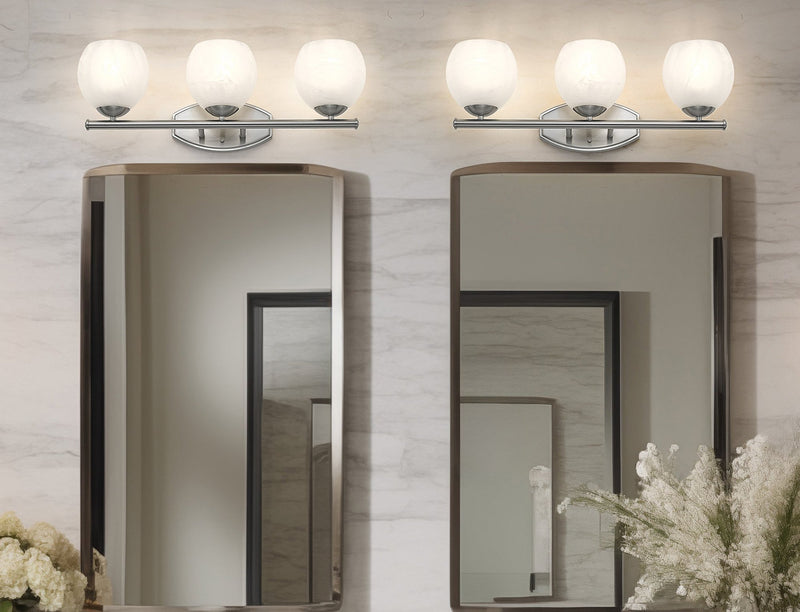 Colette 3 Light 24" Vanity in Brushed Nickel in a room setting