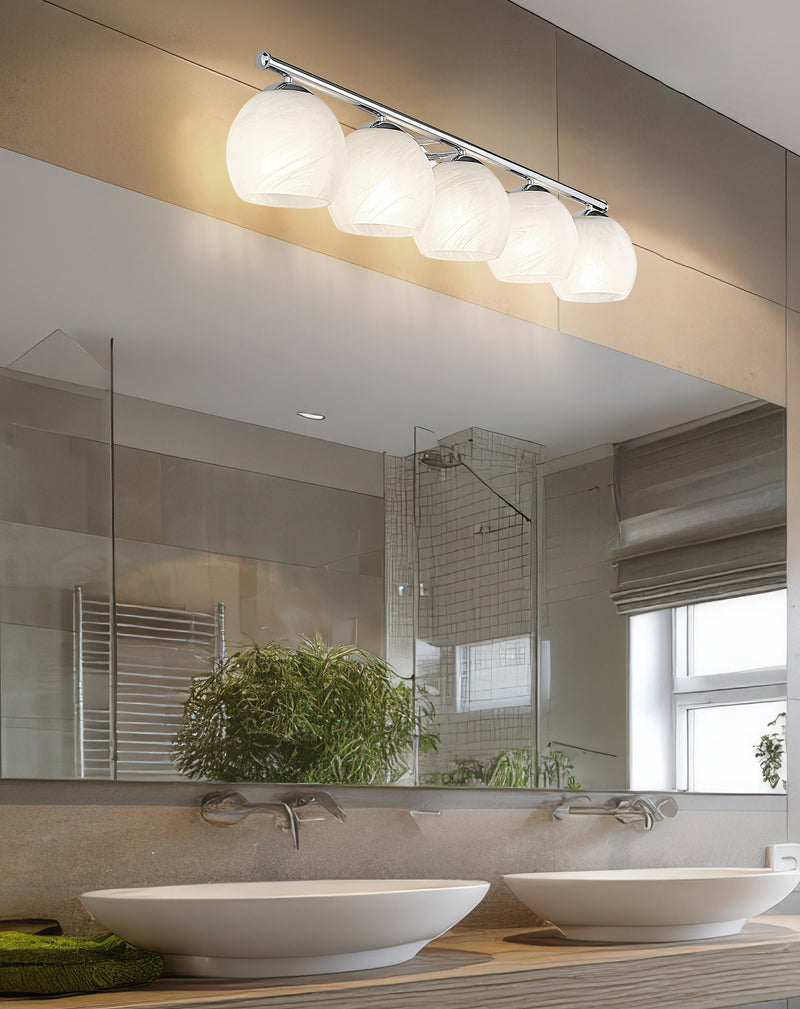 Colette 5 Light 42" Vanity in Chrome in a room setting