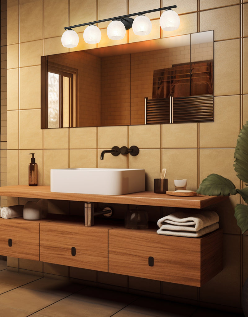 Colette 5 Light 42" Vanity in Matte Black in a room setting