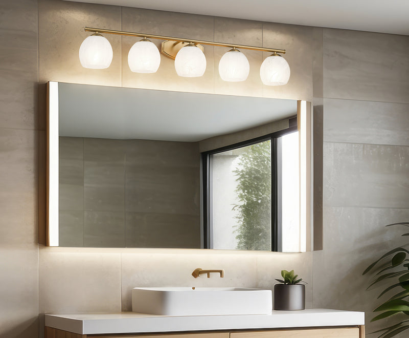Colette 5 Light 42" Vanity in Modern Gold in a room setting