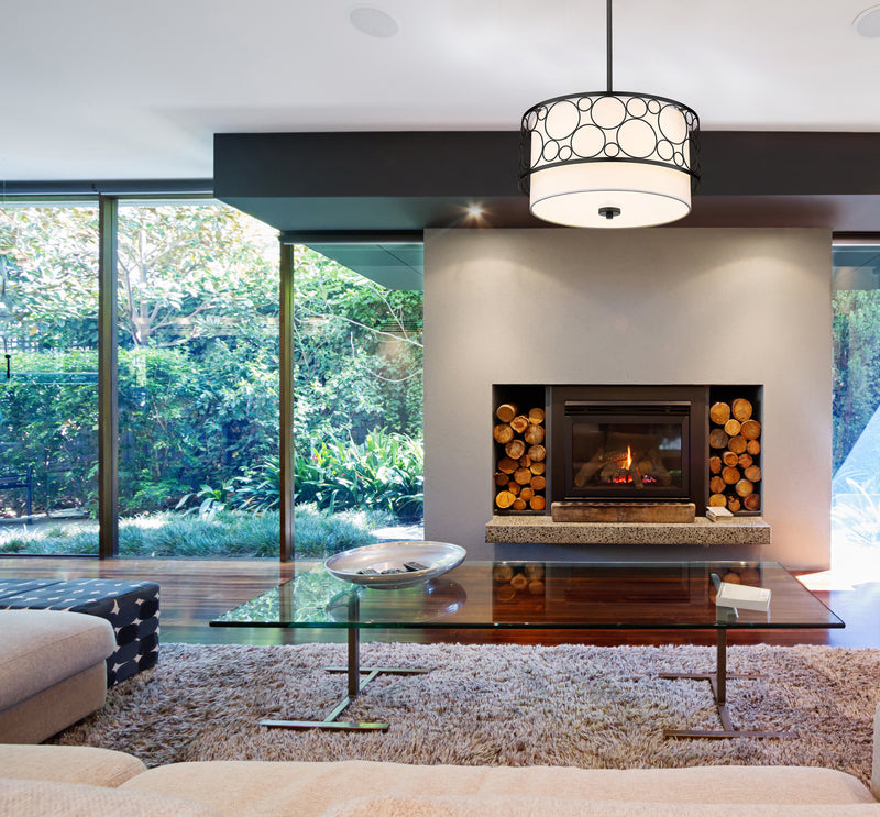 Kendall 3 Light 17" Pendant in Matte Black in a room setting