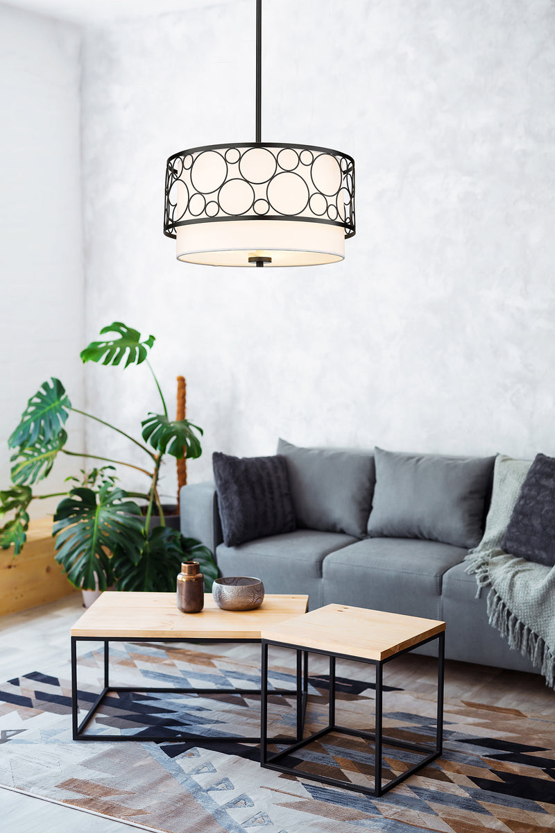 Kendall 3 Light 17" Pendant in Matte Black in a room setting