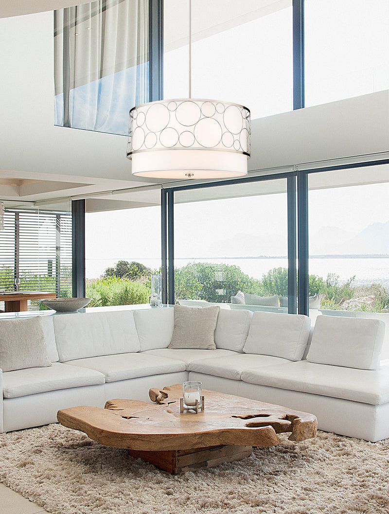 Kendall 5 Light 32" Pendant in Brushed Nickel in a room setting