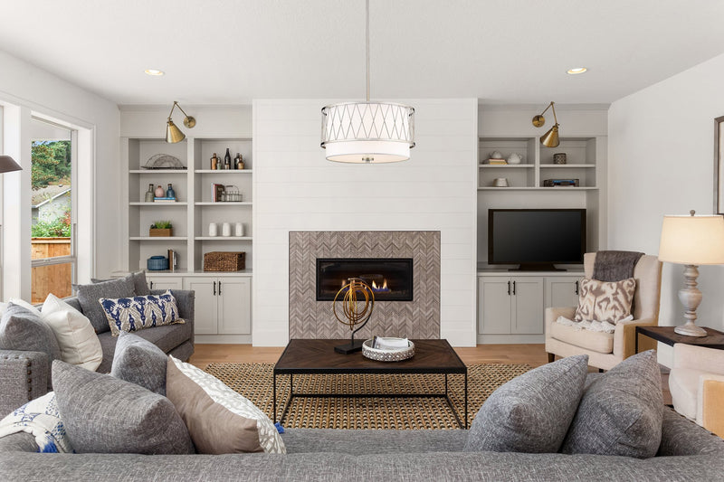Dalton 3 Light 17" Pendant in Brushed Nickel in a room setting