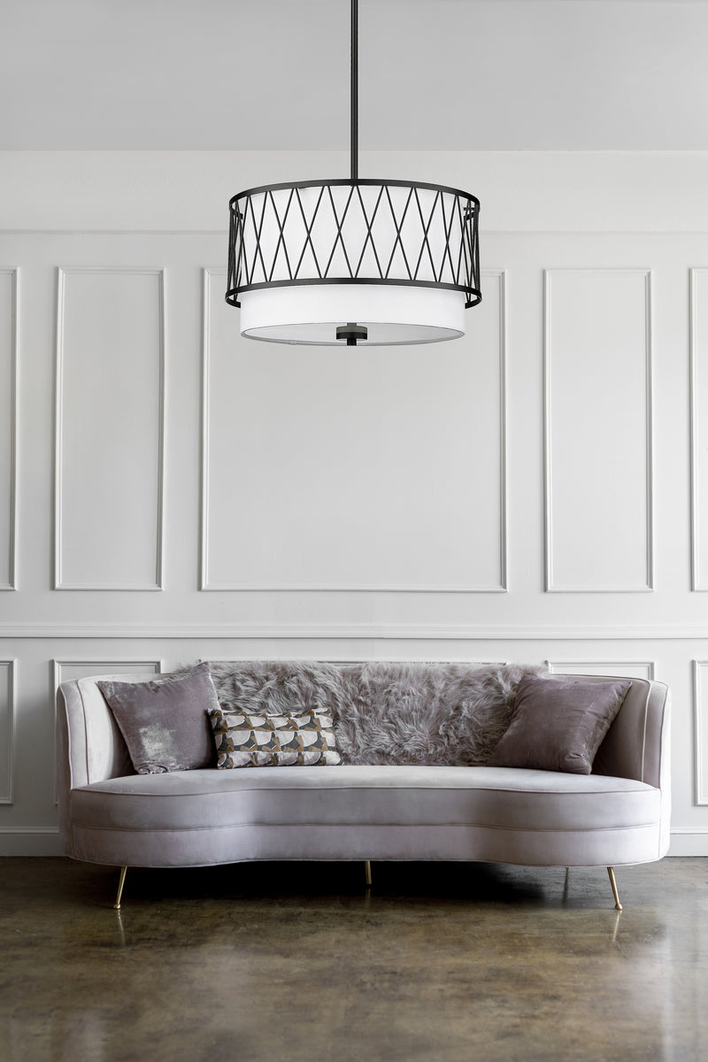 Dalton 3 Light 17" Pendant in Matte Black in a room setting