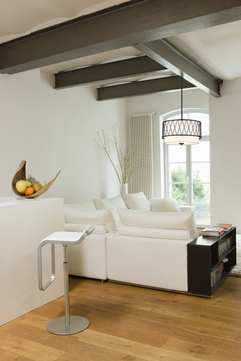 Dalton 3 Light 17" Pendant in Matte Black in a room setting