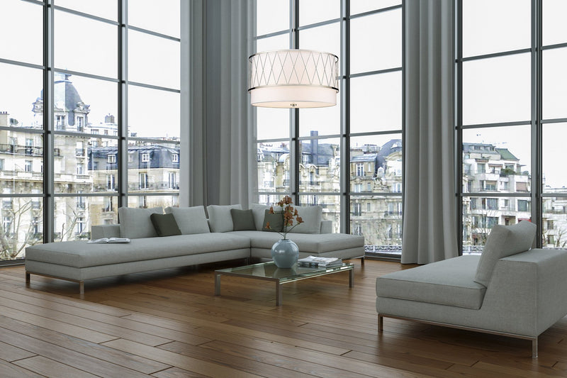 Dalton 5 Light 32" Pendant in Brushed Nickel in a room setting