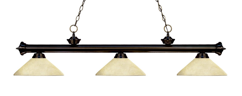 Riviera 3 Light Billiard, Glass Shades (A) in Bronze