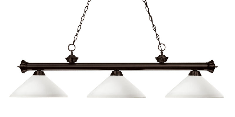 Riviera 3 Light Billiard, Glass Shades (A) in Bronze